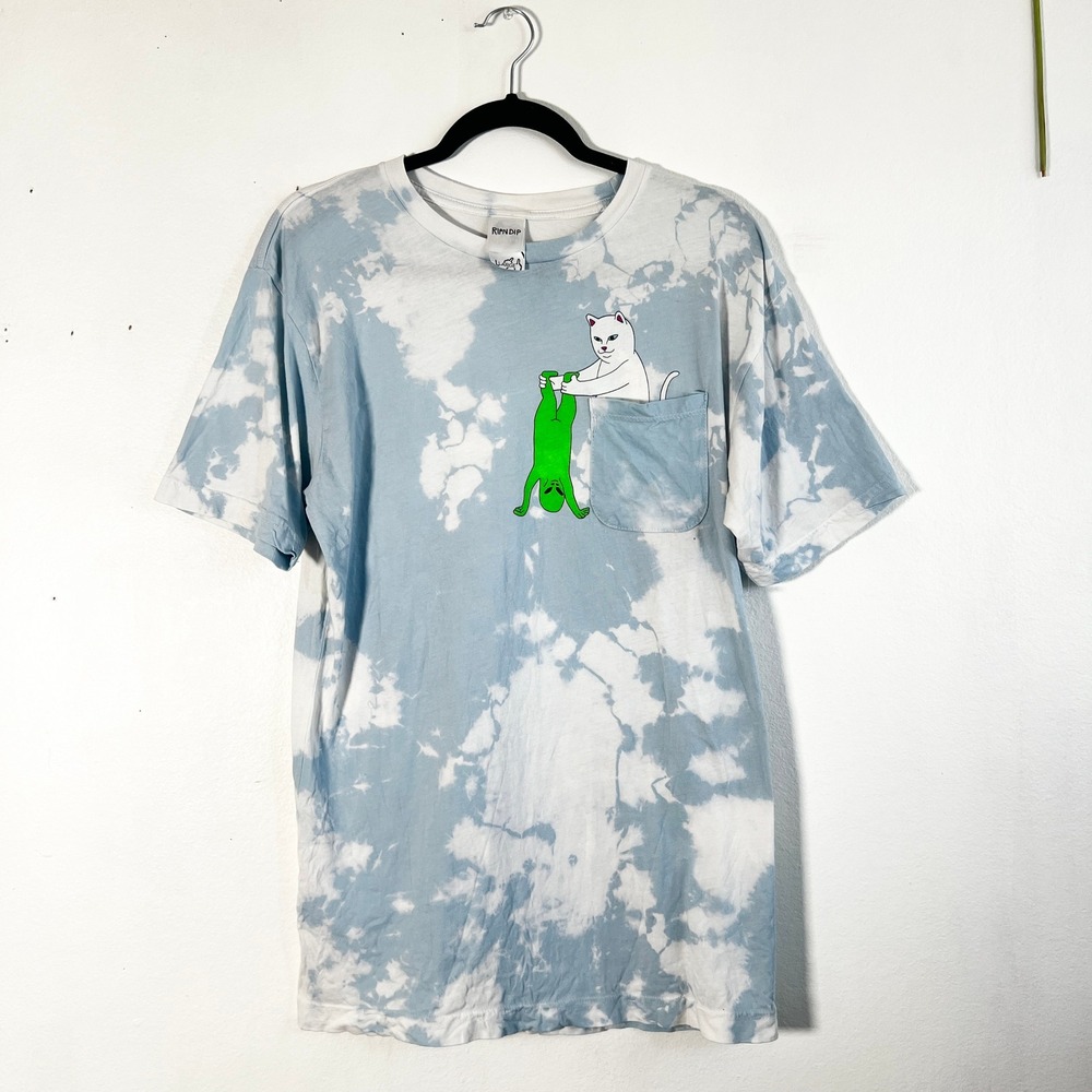 Ripndip T-Shirt Mens Large Alien Pocket Blue Tie Dye Short Sleeve